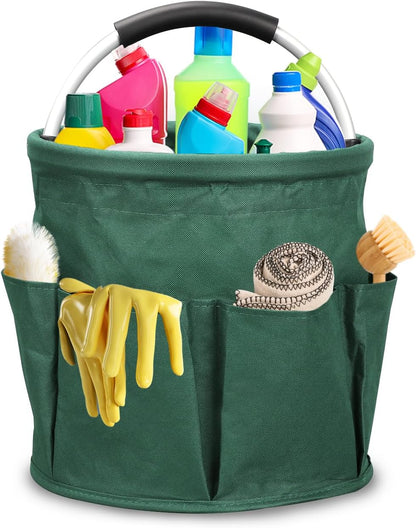 Qivine 17L Cleaning Caddy with Handle, Cleaning Supply Caddy Foldable Cleaning Caddy Cleaning Products Organizers Portable Cleaning Bucket Organiser for Storing Towels (Green)