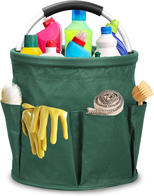 Qivine 17L Cleaning Caddy with Handle, Cleaning Supply Caddy Foldable Cleaning Caddy Cleaning Products Organizers Portable Cleaning Bucket Organiser for Storing Towels (Green)