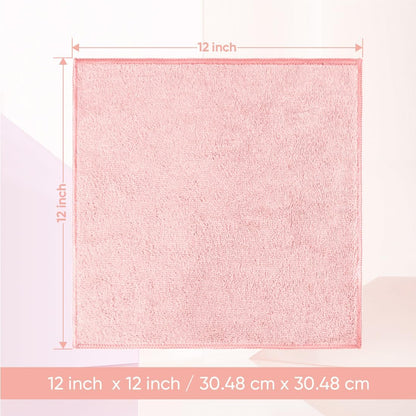 HOMEXCEL Microfiber Washcloths 12 Pack, Highly Absorbent and Soft Face Towel, Multi-Purpose Wash Cloths for Bathroom, Gym, Hotel, Spa and Kitchen, Multicolor 12x12 Inch, Pink
