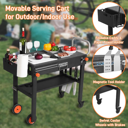 Portable Outdoor Grill Table, Folding Grill Cart Solid and Sturdy, Blackstone Griddle Stand Large Space, Blackstone Table with Paper Towel Holder, Grill Stand for Blackstones Griddle, Ninja Grills etc