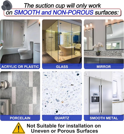 Suction Cup Hooks for Shower, Removable Towel Hooks for Bathroom Window Glass Door Wall, Bath Robe Looafh Hook for Hanging - 2 Pack, Grey