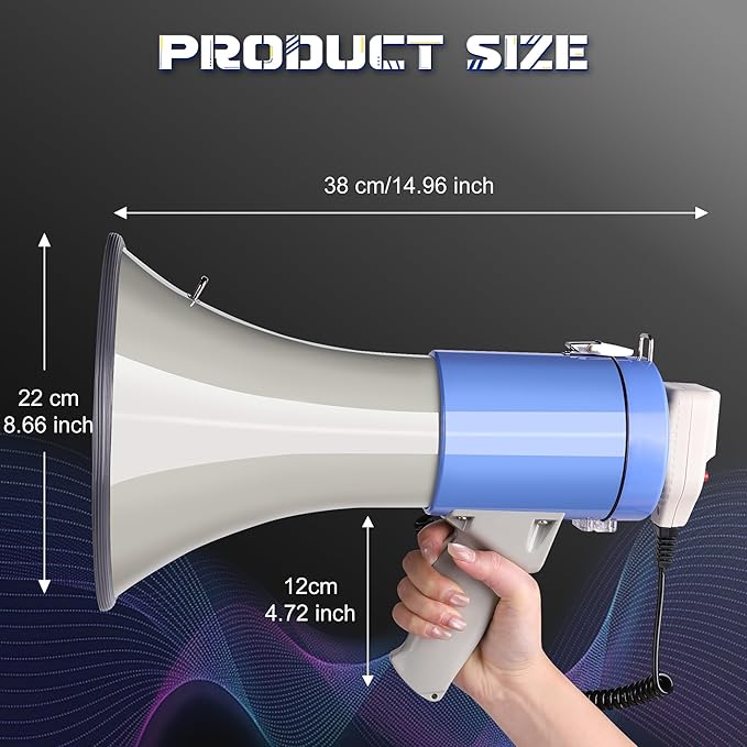 MyMealivos 50W Bluetooth Megaphone with Rechargeable Battery-Professional Bullhorn with Siren&240s Recording Supports USB/SD/3.5mm Aux-1600ft Range for Sports Police Emergency Outdoor Activities