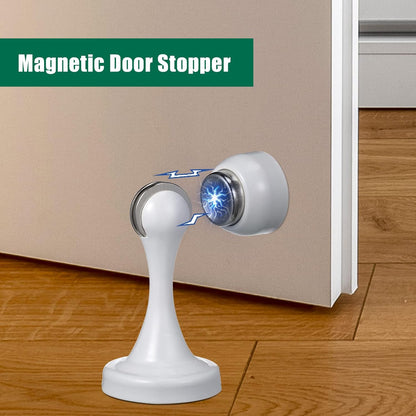8 Pcs Magnetic Door Stoppers Stainless Steel Door Stops Magnetic Catch Holder with Screws for Wall Floor Mounted Wall Protector Hold (White)