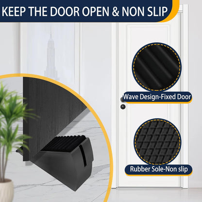 Adjustable Large Door Stopper, Strongest Tall Spring Heavy Duty Door Stop, 3 in Wedge Door Stoppers for Bottom of Door, Stainless steels Make Suits for Any Heavy Door(2 Pack Black)