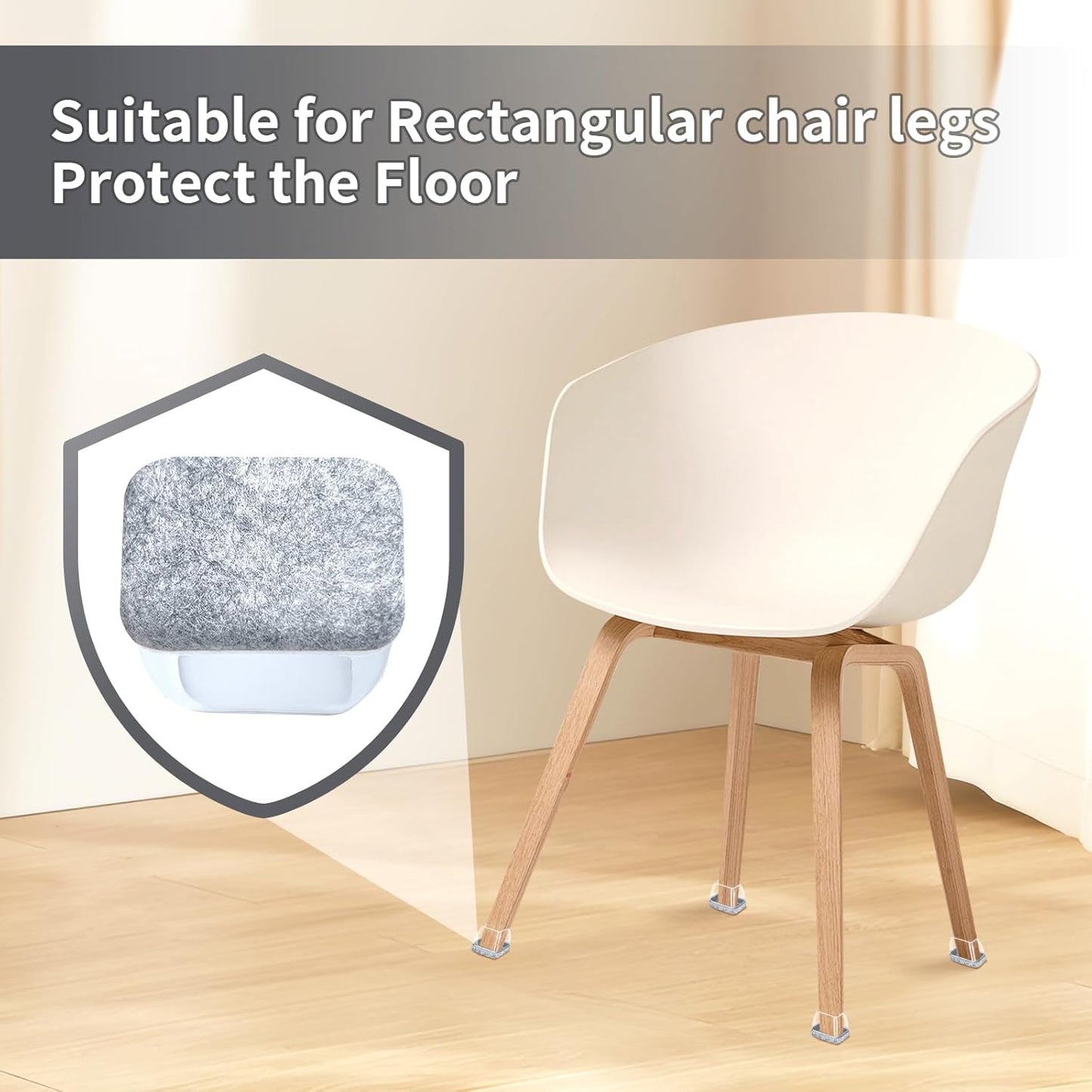 Ezprotekt 24 Pcs Rectangle Black Silicone Chair Leg Floor Protectors Caps, Rectangle Felt Furniture Pads Covers Cups for Desk Chair Table (Fit W :0.6-0.8", L: 0.9-1.3", Grey)