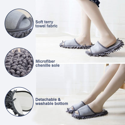 Women's Microfiber Floor Cleaning Mop Slippers with Terry Towel Fabric