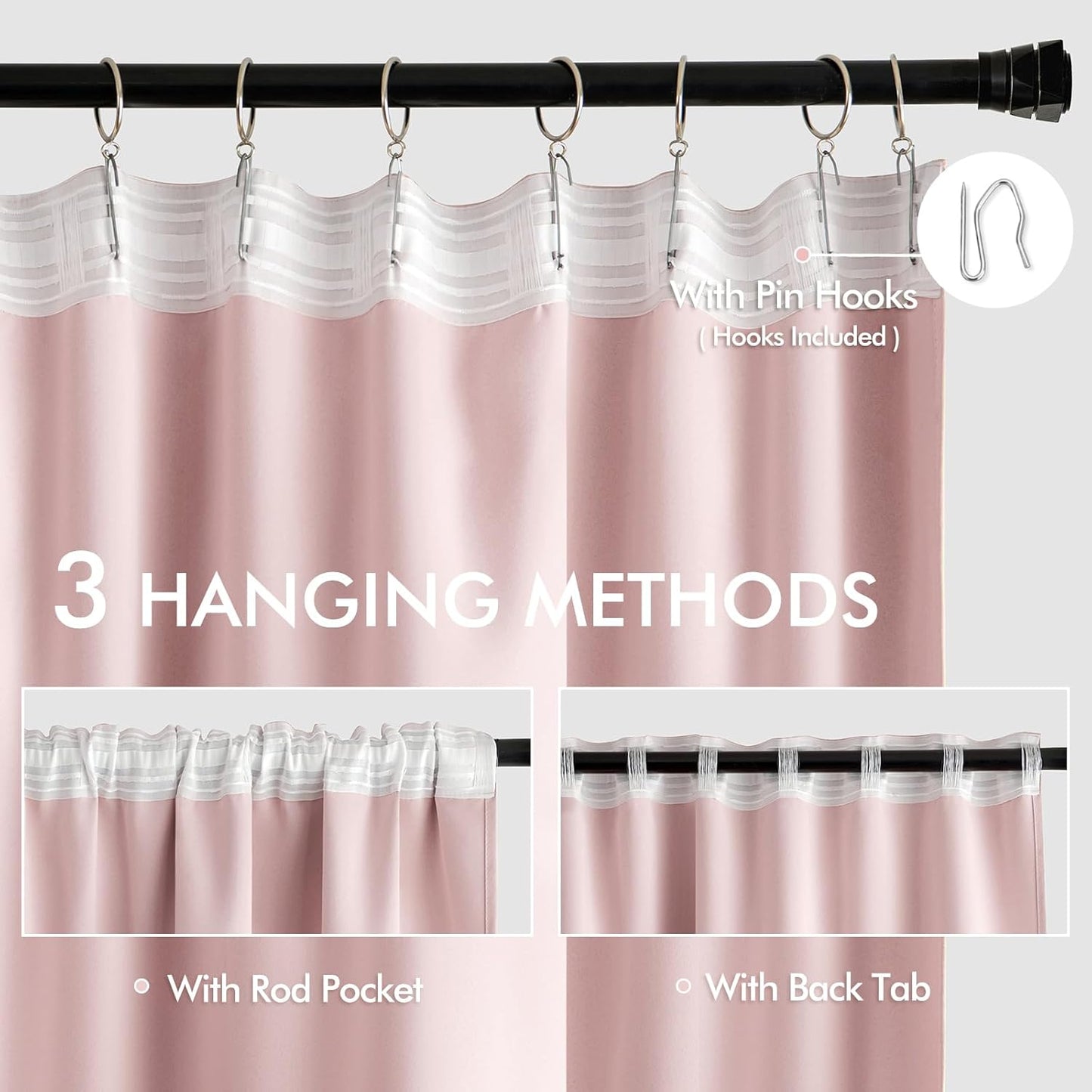 MIULEE Baby Pink Back Tab Blackout Curtains 102 Inch Long 2 Panels Set for Living Room Bedroom, Rod Pocket/Pinch Pleated Thermal Insulated Room Darkening Light Blocking Floor to Ceiling Drapes