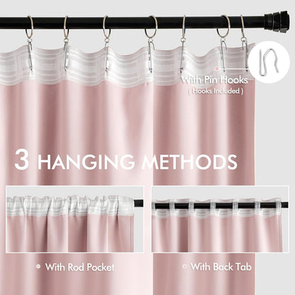 MIULEE Baby Pink Back Tab Blackout Curtains 84 Inch Length 2 Panels Set for Living Room Bedroom Privacy, Rod Pocket/Pinch Pleated Thermal Insulated Room Darkening Light Blocking Drapes, W72xL84