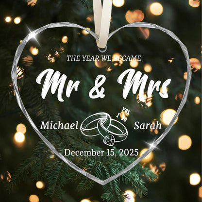 First Christmas Married Ornament 2025, Custom Wedding Crystal Glass Ornament with Photo, Name or Date, Personalized Wedding or Bridal Shower Gifts for Newlyweds