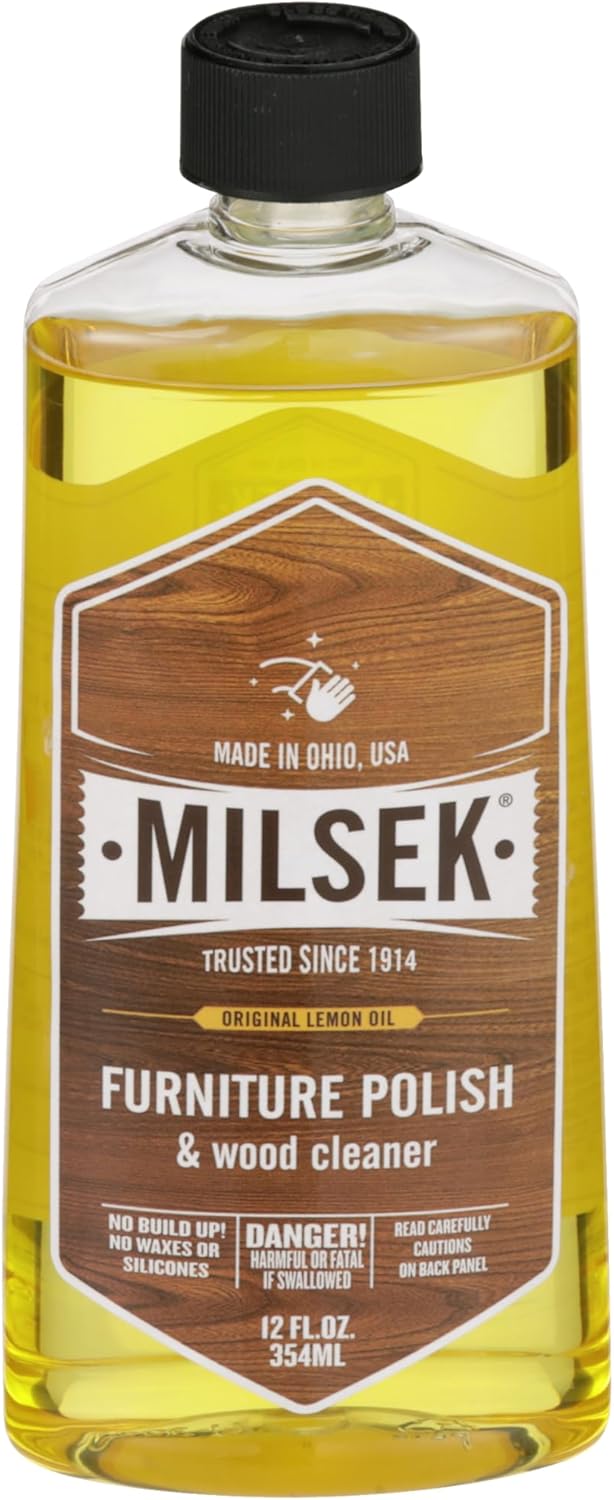 Milsek Furniture Polish and Wood Cleaner with Lemon Oil - Multipurpose Solution for Home Improvement from Hardwood Floors to Kitchen Cabinets - 12 Fl Oz (Pack of 12)