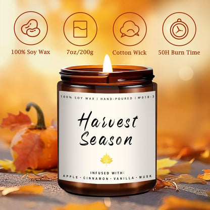 Auelife Fall Candle Set | 4 Pack Scented Candles for Home - Candle Gifts for Women Men, Soy Candles Home Scented | Autumn Fragrance of - Apple Pie/Cinnamon/Harvest/Wreath