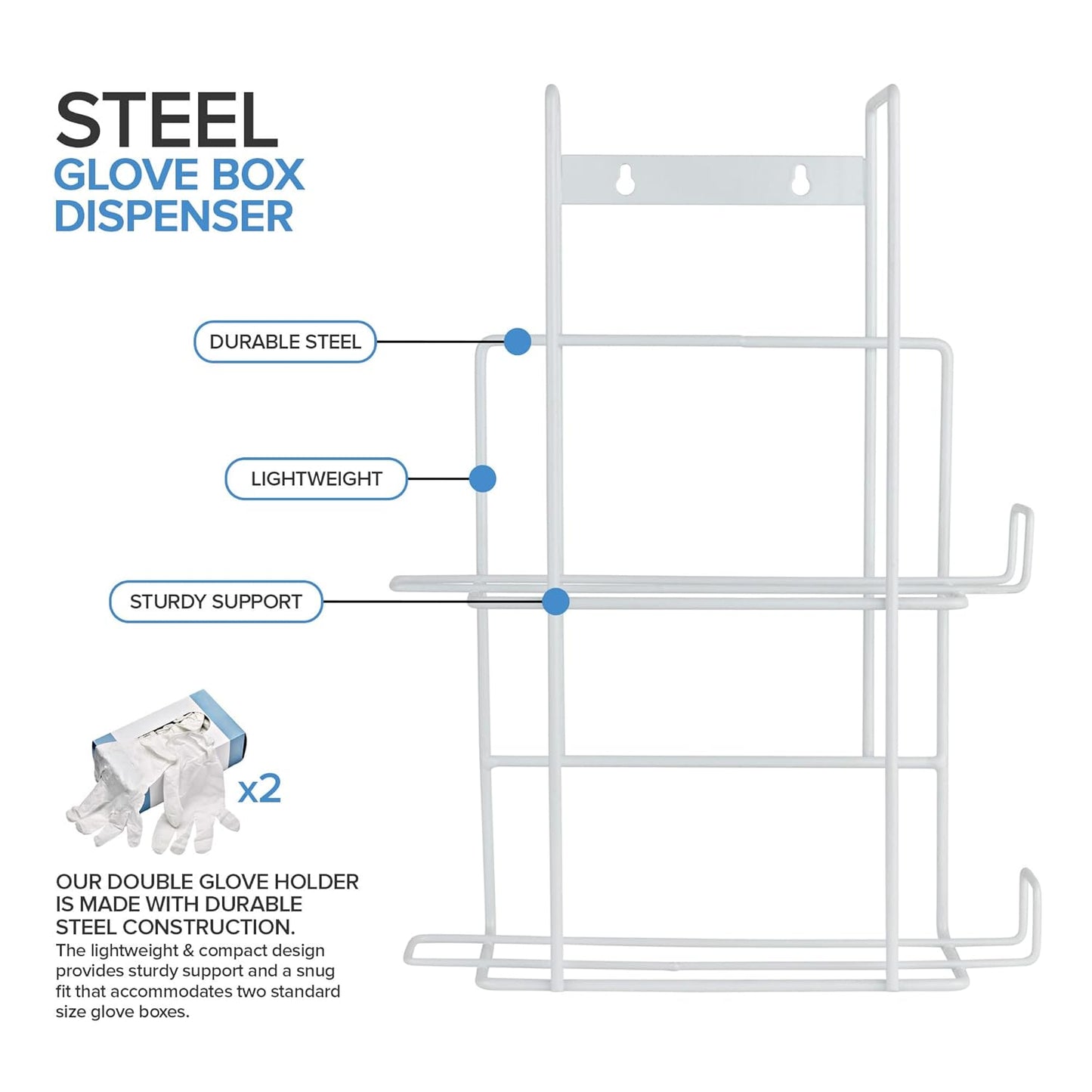 Stock Your Home (White Metal Double Gloves Dispenser, Tissue Box Shelf, Glove Box Holder Wall Mount, For Kitchen, Cleaning Closet, Lab, Exam, Office