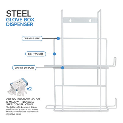 Stock Your Home (White Metal Double Gloves Dispenser, Tissue Box Shelf, Glove Box Holder Wall Mount, For Kitchen, Cleaning Closet, Lab, Exam, Office