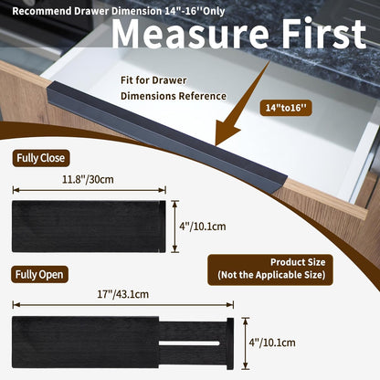 Utoplike Bamboo Dresser Drawer Dividers, 4'' High Adjustable Drawer Organizers for Clothing, Spring Loaded, Works in Kitchen, Bathroom, Bedroom, Drawer, Desk, 4 PCS, Black