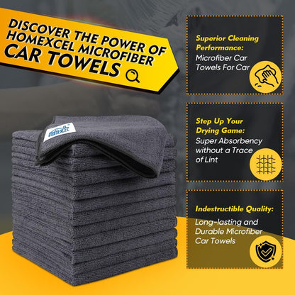 HOMEXCEL Grey Microfiber Cleaning Cloth 50 Pack, 12.5 x 12.5 inch Microfiber Towels for Cars, Ultra Absorbent Car Washing Cloth, Lint Free Streak Free Cleaning Rags for Car, Kitchen, and Window