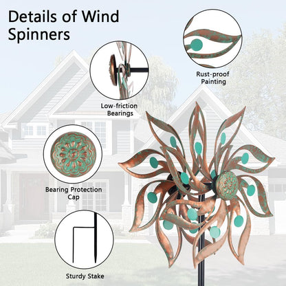 Viveta Metal Wind Spinners Outdoor,Vintage Kinetic Wind Spinner Garden Pinwheels with Metal Stake for Patio,Lawn,Garden,59 * 13.4 Inch