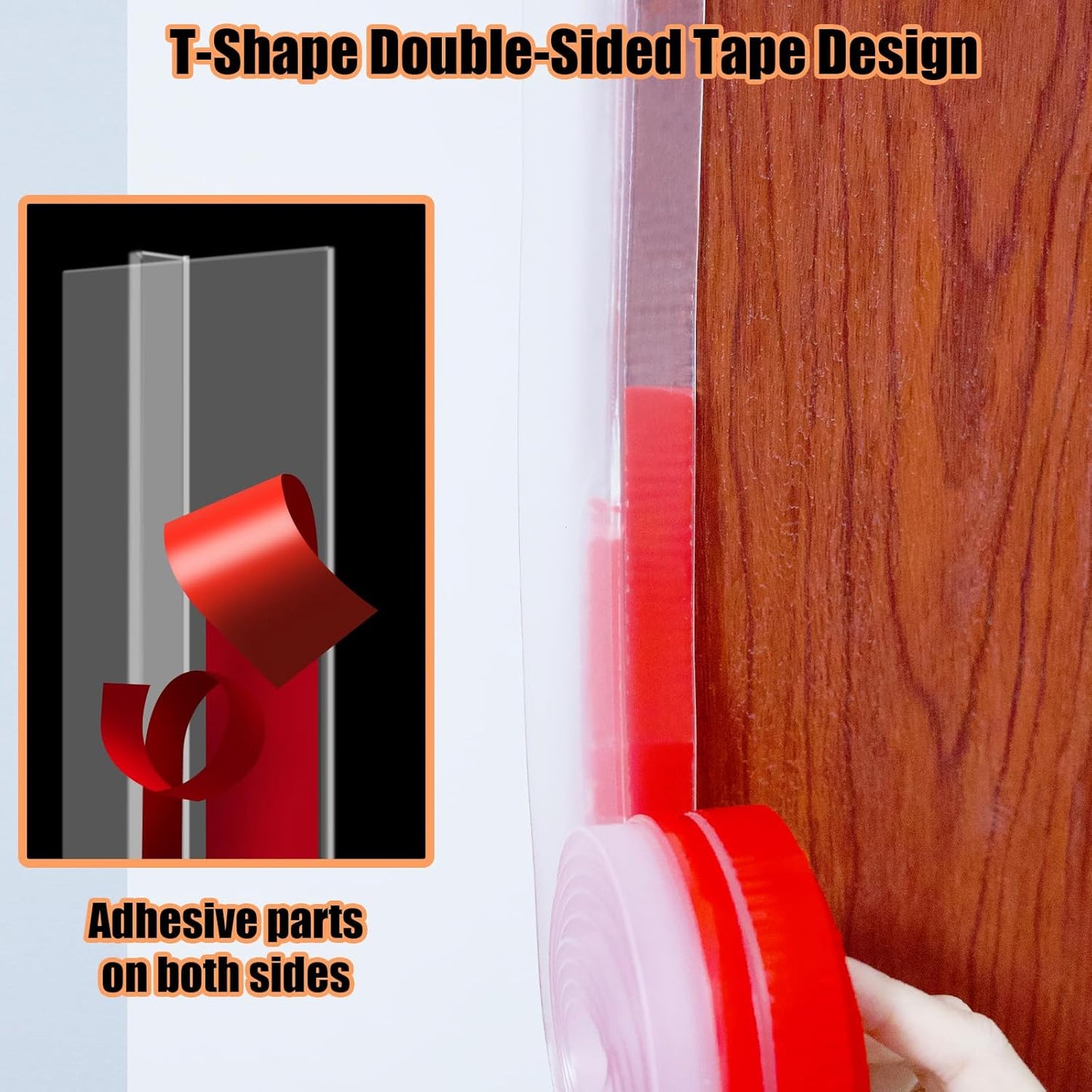 Orghtin T-Shaped Silicone Seal Strip, Clear Door Sealer Weather Stripping, 10Ft Door Draft Stopper