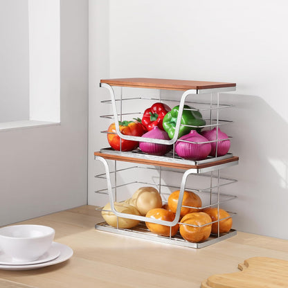 ALOCEO 2 Pack Stackable Storage Bins with Lids, Stainless Steel Extra Large Trash Bag Dispenser for Kitchen Sink, Laundry, Pantry Organizer and Storage, Fit 13/30/33 Gallon Garbage Bags, Walnut Sliver