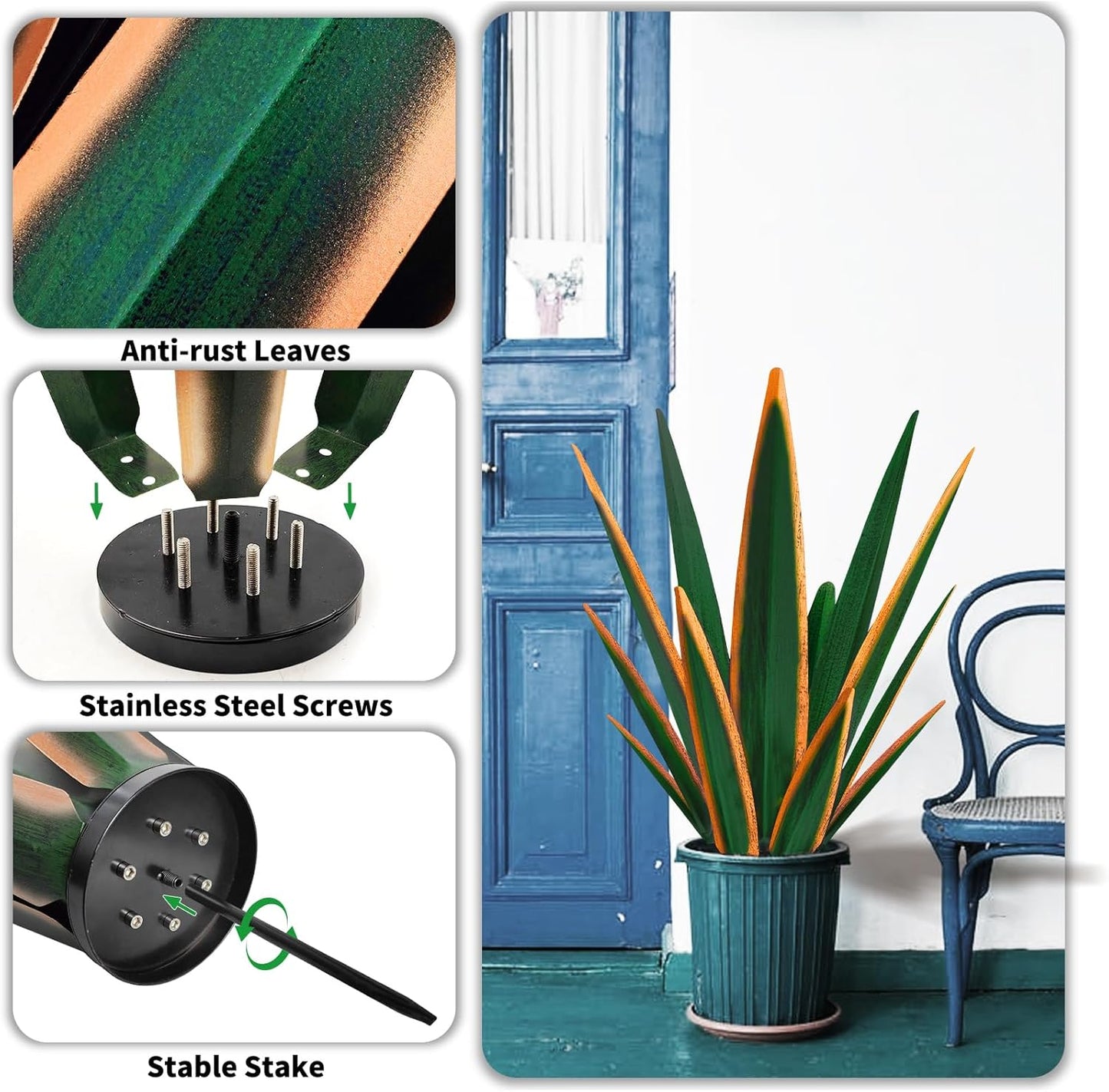 Large Tequila Rustic Sculpture, Rustic Metal Plants for Outdoor Patio Yard, Home Decor Hand Painted Agave Garden Statue, Outdoor Lawn Ornaments Yard Stakes (Dark Green - L)