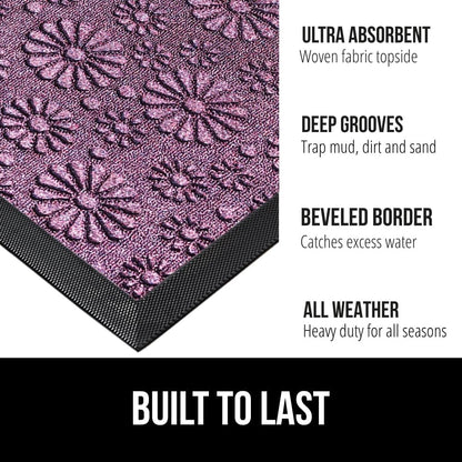GORILLA GRIP 100% Waterproof All-Season WeatherMax Doormat, 23x35, Durable Natural Rubber, Stain and Fade Resistant, Low Profile, Indoor Outdoor Doormats, Easy Clean Entry Mat, Purple Confetti Daisy