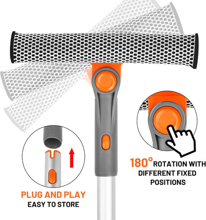 eazer Professional Window Squeegee, 2-in-1 Rotatable Squeegee for Window Cleaning Kit, Window Cleaner Tool, Window Washing Equipment Kit with Extension Pole (20''-30'') for Shower/Windshield - 2 Head