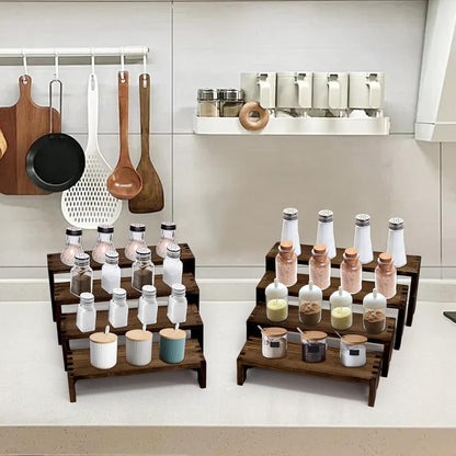 Large Display Wood Risers Wooden Stand 8 Tier Wood Racks Decorative Rectangular, 2 Set 8 Pieces Cupcake Stands Cologne Perfume Organizer Showcase Items(Brown)