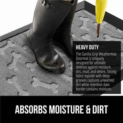 GORILLA GRIP 100% Waterproof All-Season WeatherMax Doormat, US Designed Natural Rubber, Stain and Fade Resistant, Low Profile Indoor Outdoor Door Mats, Easy Clean Patio Mat, 17x29, Light Gray Bones