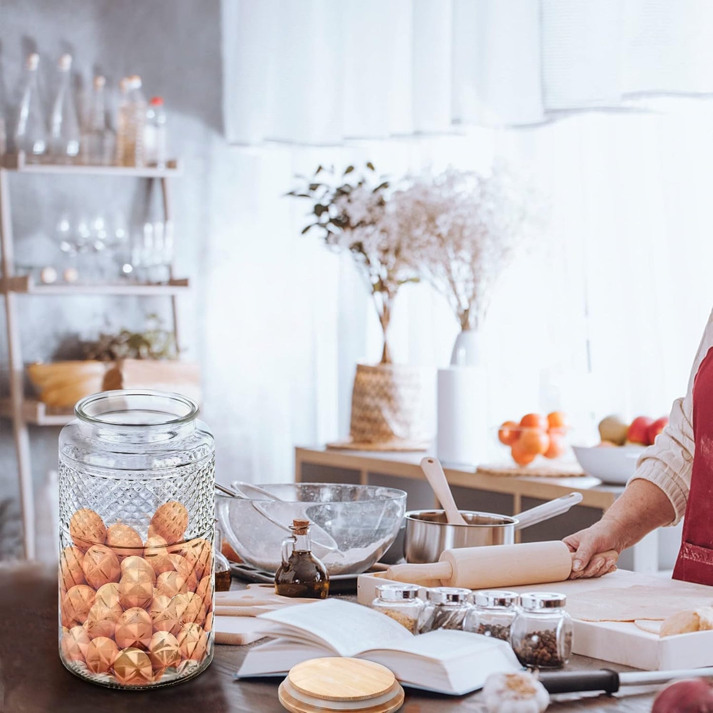 Large Glass Storage Jar, Glass Food Storage Containers with Bamboo Lid, Kitchen Containers Cereal Canisters Decorative Jar for Candy Snack Cookies Coffee Tea Nuts Airtight Glass Jars (Extra Large)
