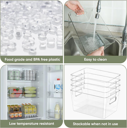 BALEINE Clear Plastic Storage Bins, Pantry Organization, BPA Free Stackable Refrigerator Organizers and Storage with Handles for Kitchen Fridge Cabinet Bathroom (8PK, 10.5x6x5)