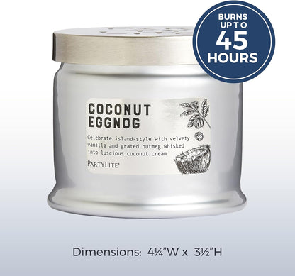 PartyLite 3-Wick Jar Candle, Highly Fragranced Clean Burning Glass Candle, 25-45 Hours Burn Time (Coconut Eggnog)