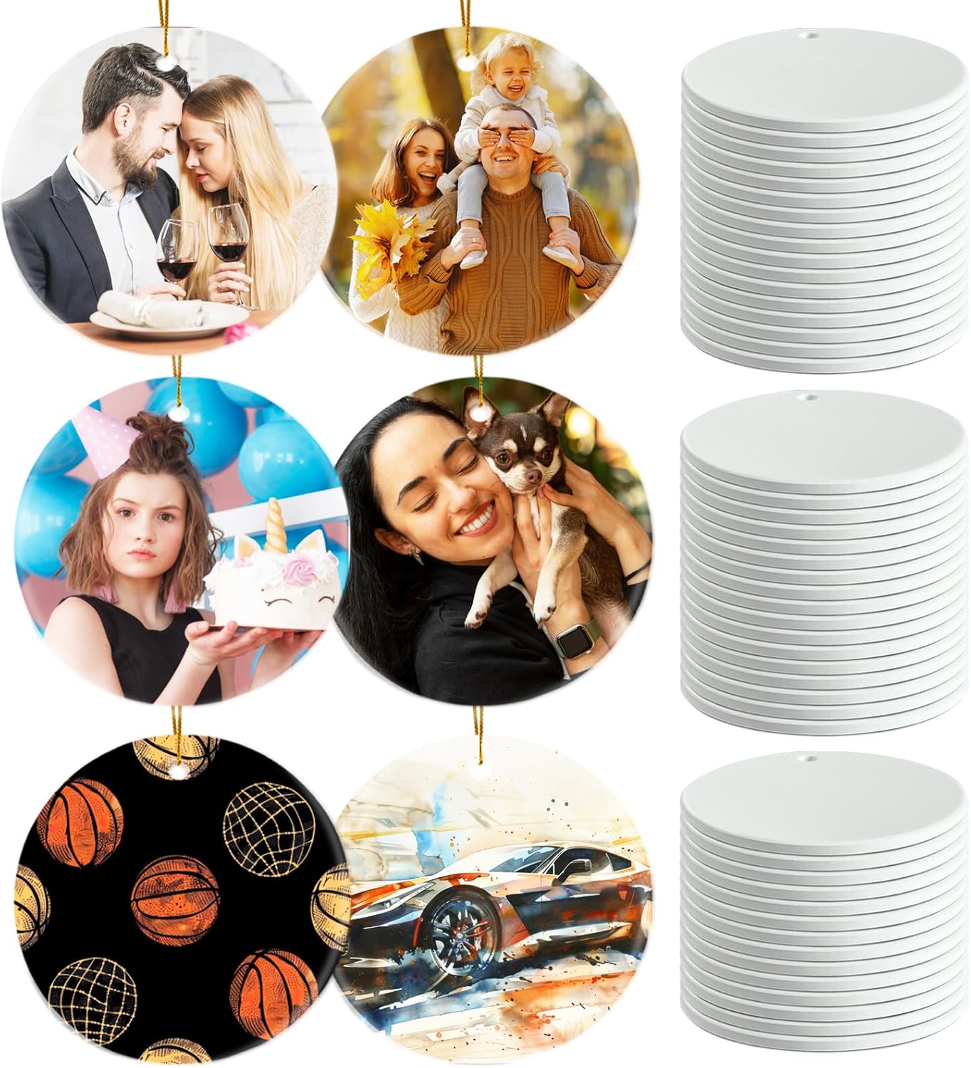 Sublimation Ornament Blanks, 3" White Ceramic Ornaments Personalized Easter Ornaments Sublimation Blanks Christmas Tree Decorations Easter Basket Stocking Stuffers Birthday Gifts for Women & Men 48pcs