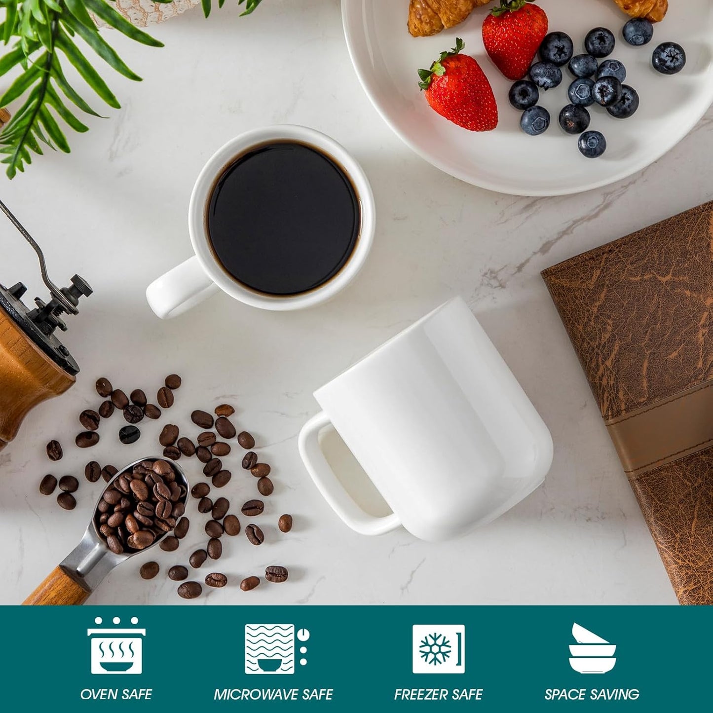 vancasso Porcelain Coffee Mugs Set, 16 oz Ceramic Coffee Cups for Americano Hot Tea Iced Coffee Cold Brew Cocoa Milk Mugs Set of 6, Dishwasher & Microwave Safe, White