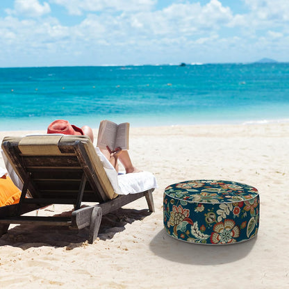 LVTXIII Inflatable Stool Ottoman Footrest with Handle, All Weather Foot Rest, Indoor or Outdoor Use for Home Patio Garden and Camping, D21 x H9, Peacock Blue