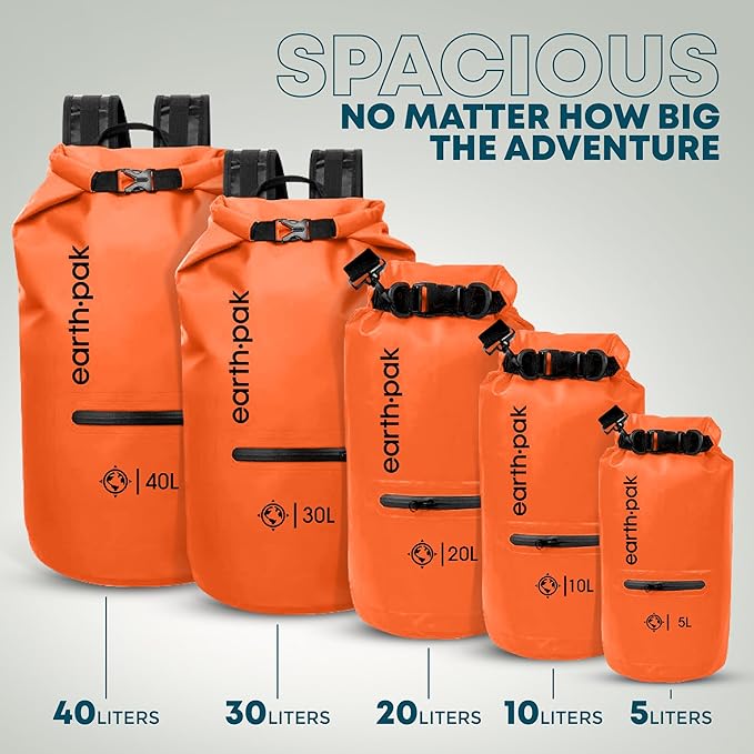 Earth Pak Waterproof Dry Bag with Zippered Pocket - Waterproof Dry Bag Backpack Keeps Gear Dry