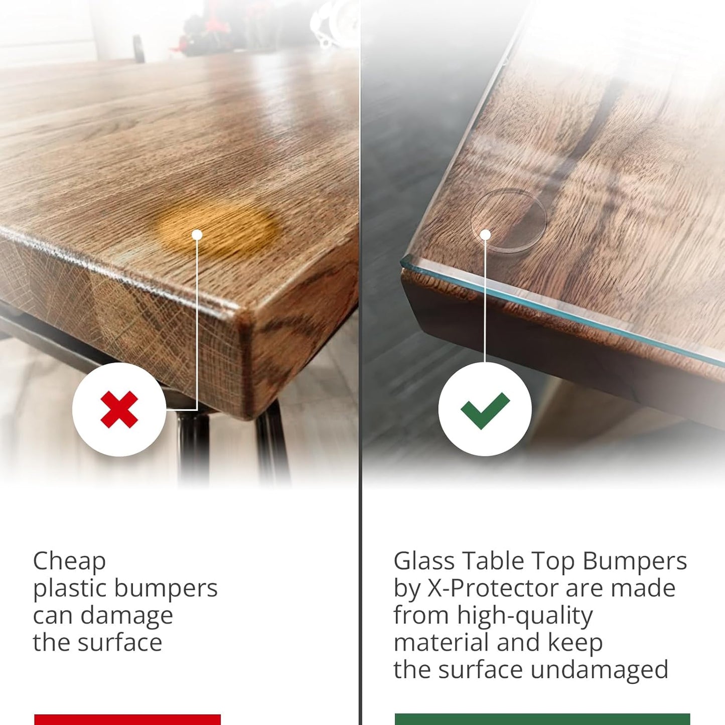 X-Protector Glass Table Top Bumpers - 20 PCS 1.2"- Non-Adhesive Glass Table Top Anti Slip Pads - Clear Rubber Glass Table Top Grippers - Glass Table Protector to Keep Glass Table Top from Sliding!