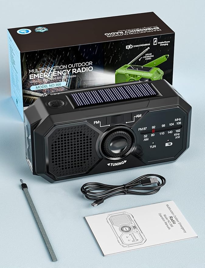 Emergency Weather Radio, Portable AM FM NOAA Radios with Crank SOS Alarm, 3500mAh Pocket Solar Emergency Supplies Gadgets for Men, Small Survival Gear for Home Office Hurricane Camping Hiking Outdoor