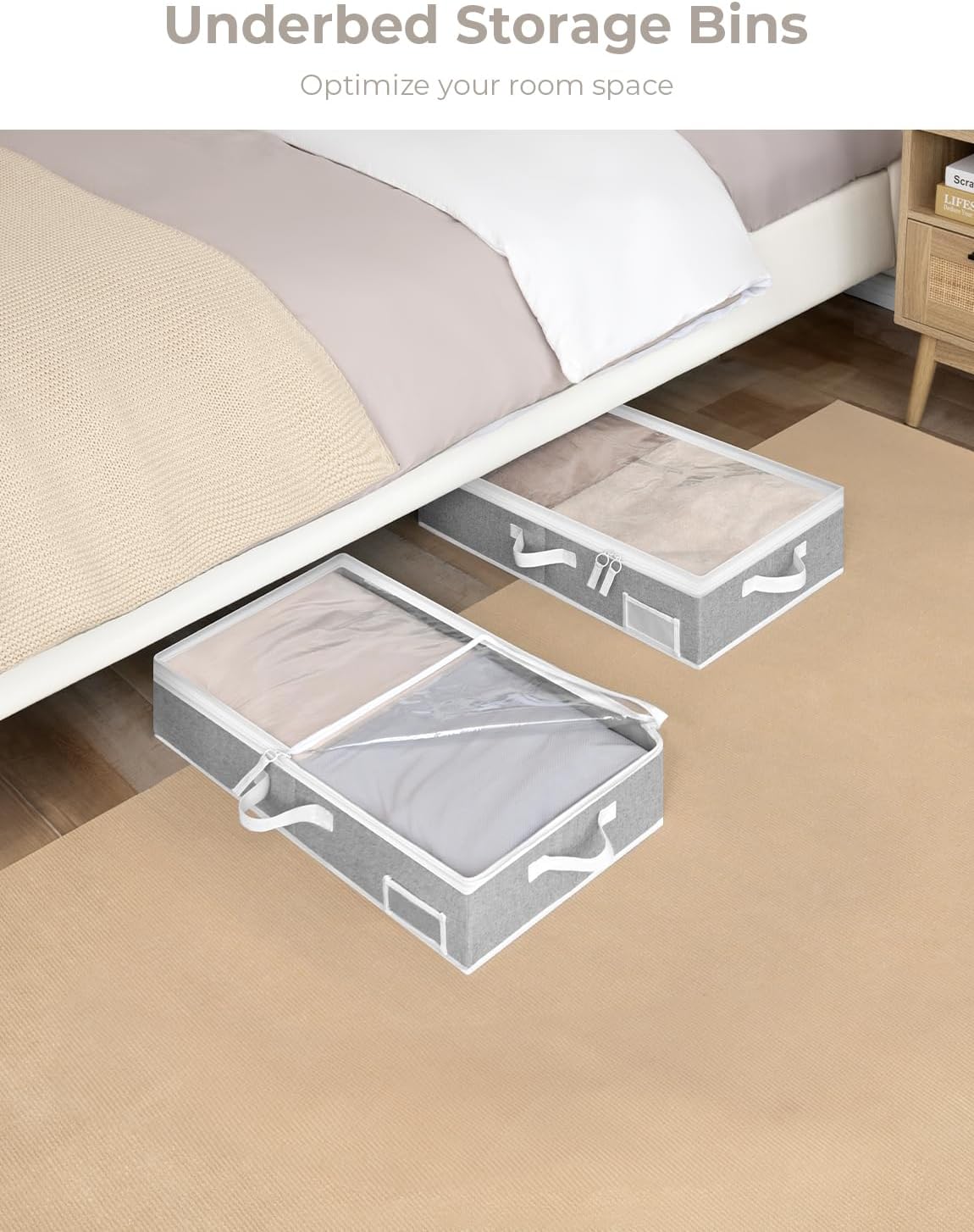 StorageWorks Under Bed Storage Containers with Handles and Label Holder, 2 Pack Ultra-thick Fabric Underbed Bins, Closet Organizer for Clothes, Blankets, Sweater