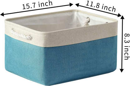 TcaFmac Storage Basket for Organizing - Large 4 Pack Fabric Storage Bins Baskets for Shelves with Ropes, Collapsible Storage Cubes for Closet Toy (White & Green16x12x8 inch)