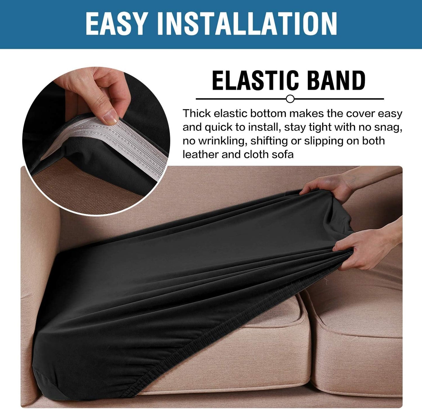 H.VERSAILTEX Velvet Stretch Couch Cushion Cover Plush Cushion Slipcover for Chair Loveseat Sofa Cushion Furniture Protector Seat Cushion Sofa Cover (3 Piece XL Sofa Cushion Covers, Black)