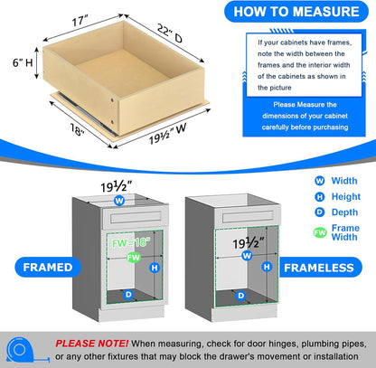 WelFurGeer Soft Close Pull Out Cabinet Organizer, 17" W x 22" D Heavy-Duty Plywood Pull-Out Cabinet Drawer, Cabinets Roll Out Drawers, Durable Pullout Drawers for Home & Kitchen Organization