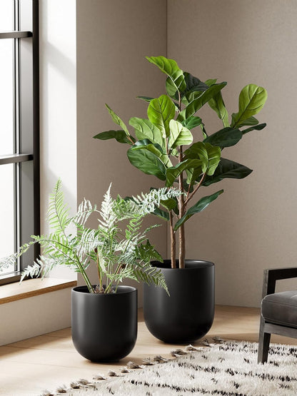 LE TAUCI 12 Inch Pots for Plants, Ceramic Large Planters for Home Garden Patio Office, Indoor Modern Plant Pots with Drainage Hole and Rubber Plug, Black