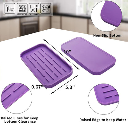Silicone Kitchen Sink Organizer Tray for Multiple Usage,Eco-Friendly Sponges Holder for Kitchen Bathroom Counter or Sink,Dish Soap Dispenser,Scrubber,Bottle,Cup (Purple, 10"×5.3")