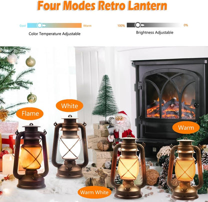 Lantern LED Battery Powered Camping Lamp Outdoor Hanging Lantern Flickering Flame Rechargeable Retro Lanterns Remote Control 4 Modes Light Non-Solar 2 Pack