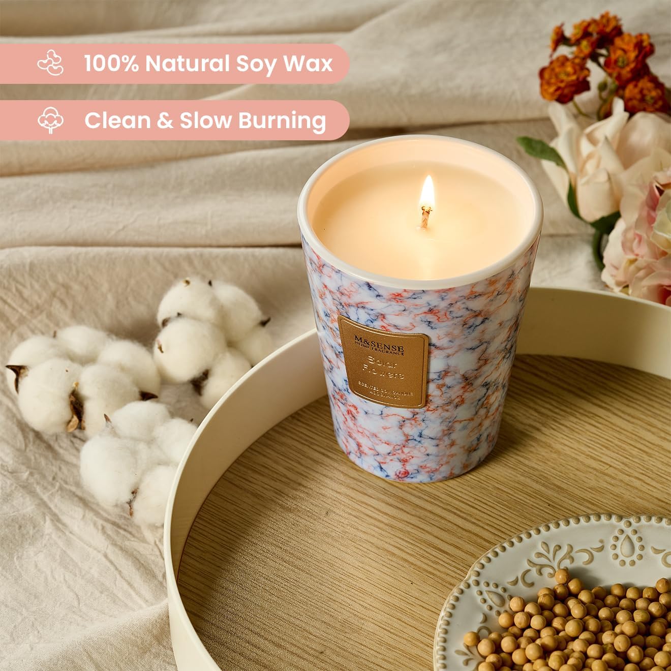 M&SENSE SolarFlowers Scented Candles for Home, Lead-Free Wick Highly Scented Jar Candles, 14.1 Oz 80 Hours Lasting Burning Candles Gifts for Women, Relaxing Aromatherapy Candle for Stress Relief