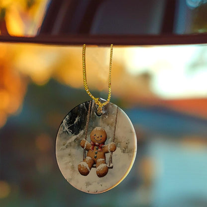 Vintage Christmas Gingerbread Ceramic Ornament Gifts, Rustic Winter Gingerbread Swing Decorative Hanging Ornaments for Xmas Tree Holiday Party Decoration, Winter Xmas Tree Decorations
