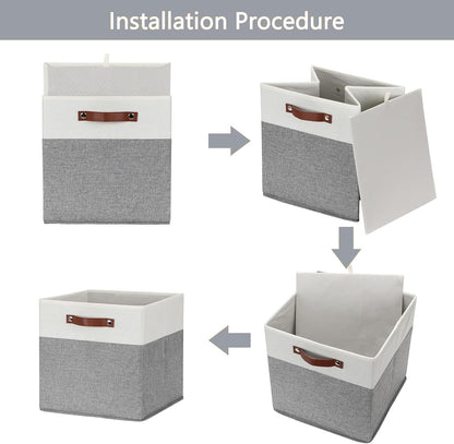 HNZIGE Foldable Storage Bins 13x13 Storage Cubes Set of 4 Fabric Linen Storage Baskets for Shelves Drawer with Handles Organizer for Shelves Toy Nursery Closet Bedroom