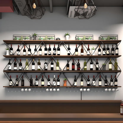 59in Wine Rack Wall Mount with Glass Holder, 3-Tier Floating Wine Rack, Multi-Function Bar Wine Bottle Display Rack for Commercial Restaurants, Tea Rooms, Bars, Wine Cellars (black, 59.05in/150cm)