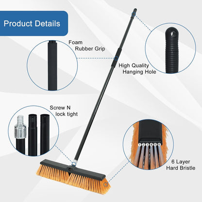 PBHEPJ 18 Inchs Push Broom Outdoor Heavy Duty, Shop Broom with 60" Long Bandle for Cleaning Outdoor or Indoor Tile, Garage, Shop, Deck, Concrete, Wood, Stone, Patio Floor, 2 Pack