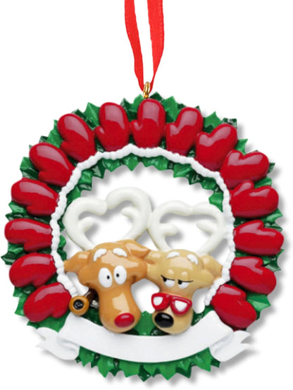 3D Couple Reindeer Family of 15 Ornament 2025 Personalized Family Christmas Ornaments 2025 Holiday Mittens Personalized Tree Ornaments for Grandchildren Siblings & Grandkids of Fifteen Ornament Wreath