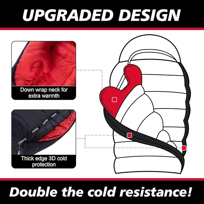 0 Degree Sleeping Bag for Adults 650 Fill Power Down Sleeping Bag for Cold Weather -20F / -8F / 0F / 10F Large Lightweight